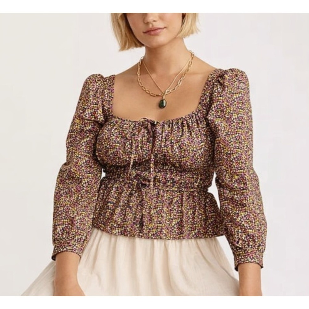NEW J. Crew Cinched Waist Organic Cotton Top Liberty® Print Peasant Blouse Sz 8